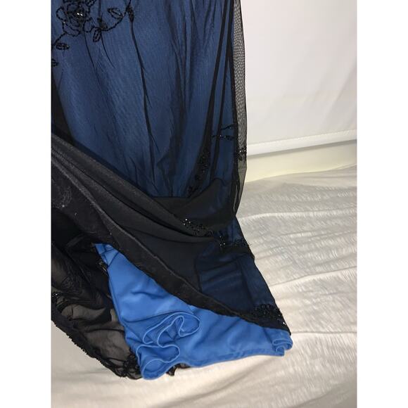 Vintage Reggio Prom Dress Maxi Gown 12 Blue Black Goth 90s Y2K Floral Mesh Bead - Picture 6 of 9